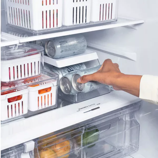 OU Soda Can Organizer for Refrigerator Set of 2, Clear Rolling Can Dispenser for Fridge / Pantry, BPA Free Soda Can Rack
