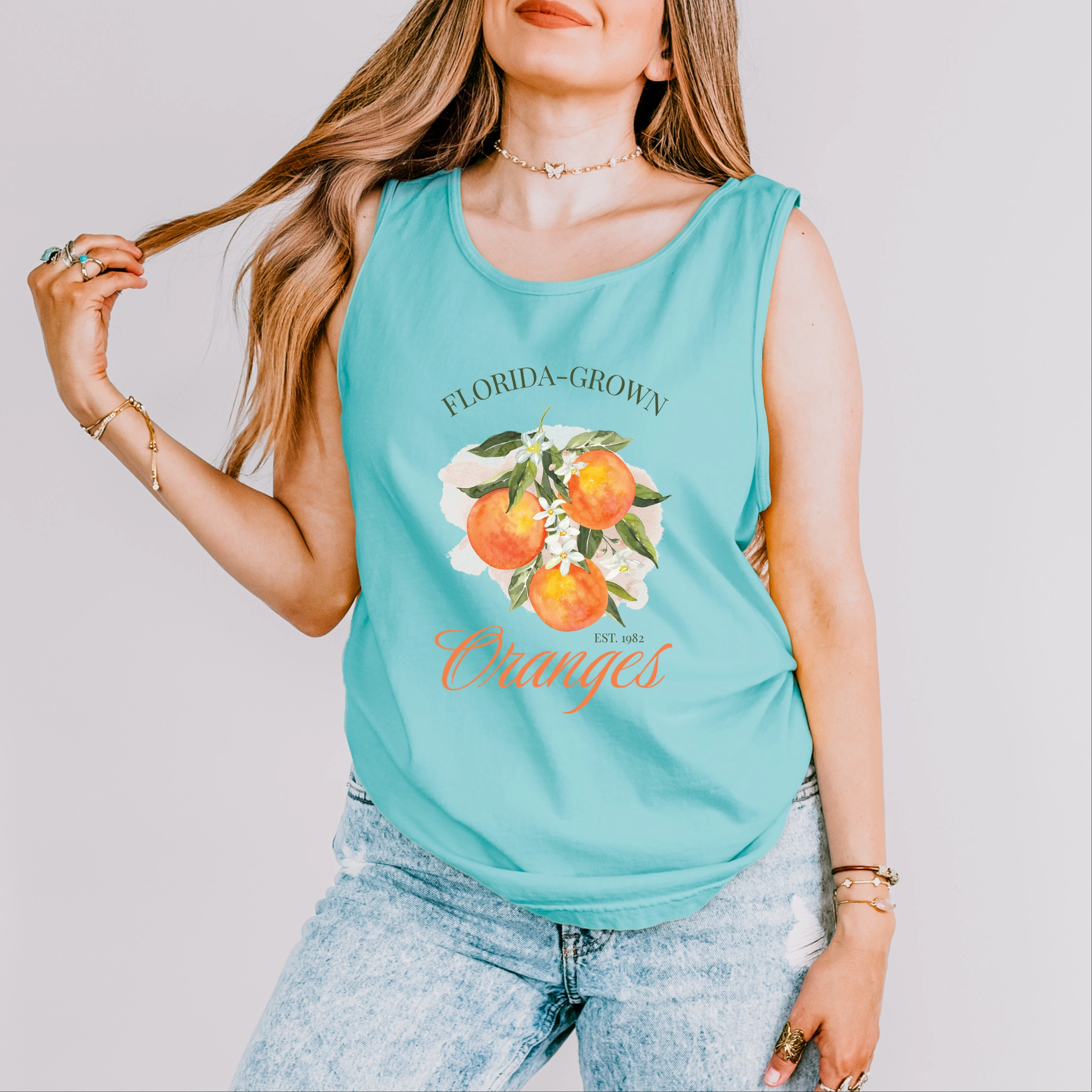 Simply Sage Market - Florida Grown Oranges Women's Garment Dyed Graphic Tank Top