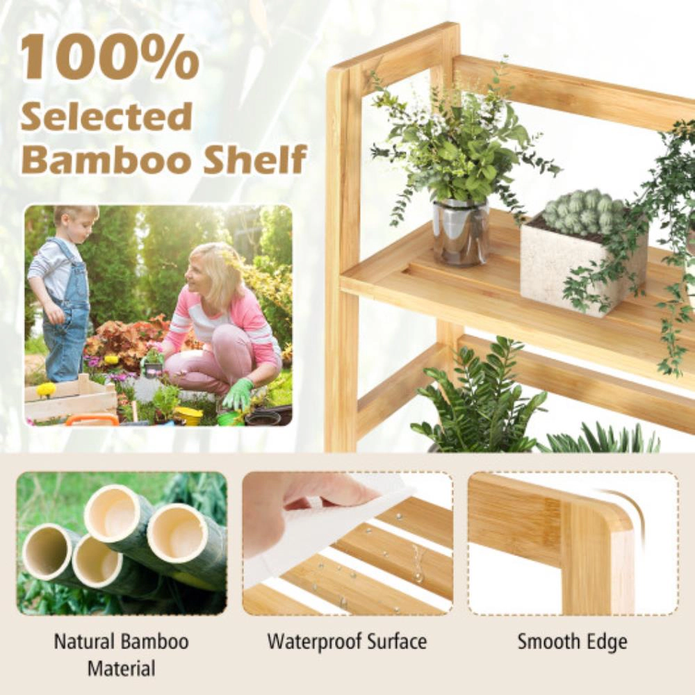 Hivvago 47.5 Inch 4-Tier Multifunctional Bamboo Bookcase Storage Stand Rack