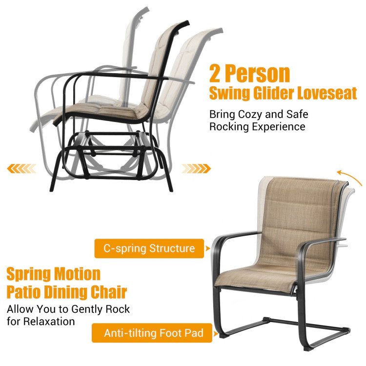 Hivvago 4 Pieces Outdoor Patio Furniture Set With Padded Glider Loveseat And Coffee Table-Brown