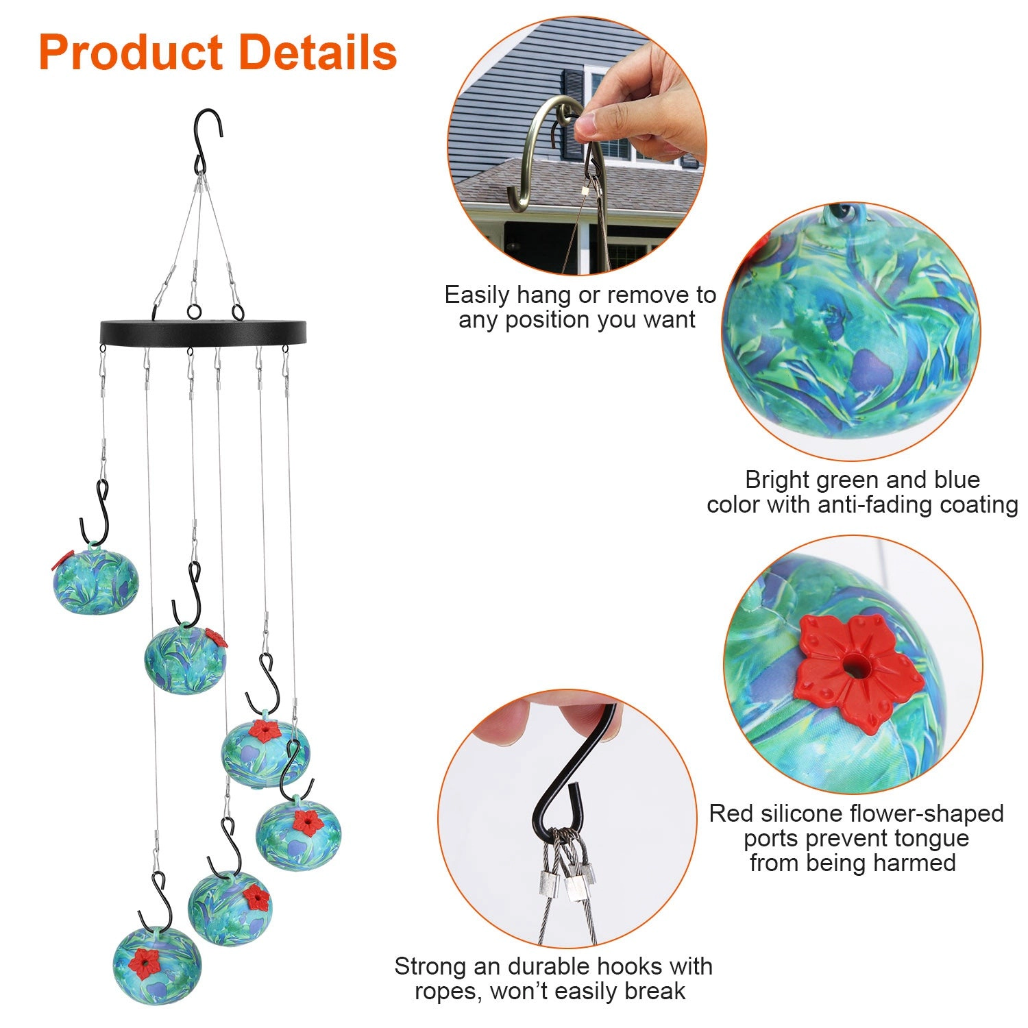 GBruno Wind Chime Hummingbird Feeder With Ant Guard