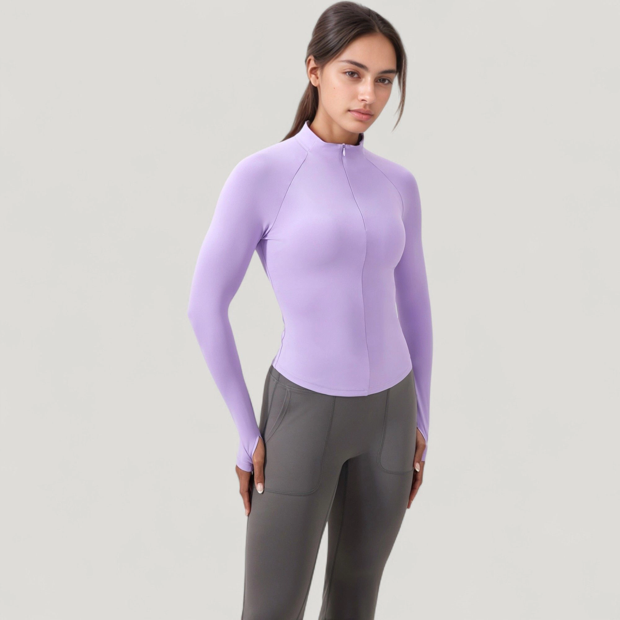 Anna-Kaci Women's Long Sleeve Half-Zip Slim Fit Active Jacket with Thumbhole Cuffs and Mock Neck