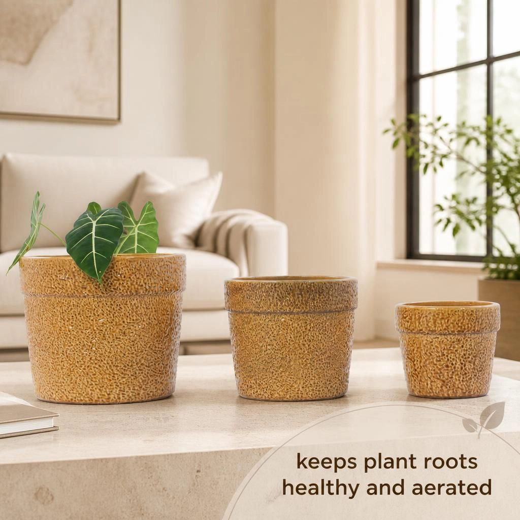 WOW PIONEER Large Round Ceramic Planter Pot for Patio Deck Porch Balcony Yard Indoor Outdoor