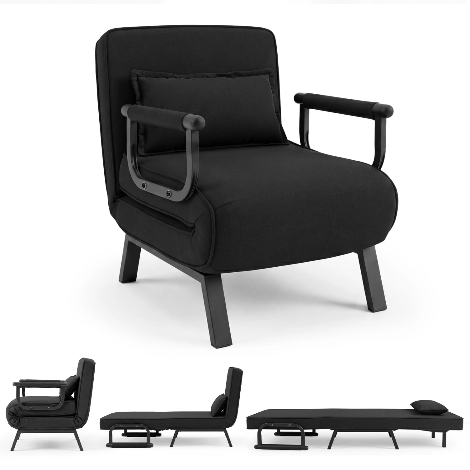 LJG Folding 6 Position Convertible Sleeper Bed Armchair Lounge Couch with Pillow