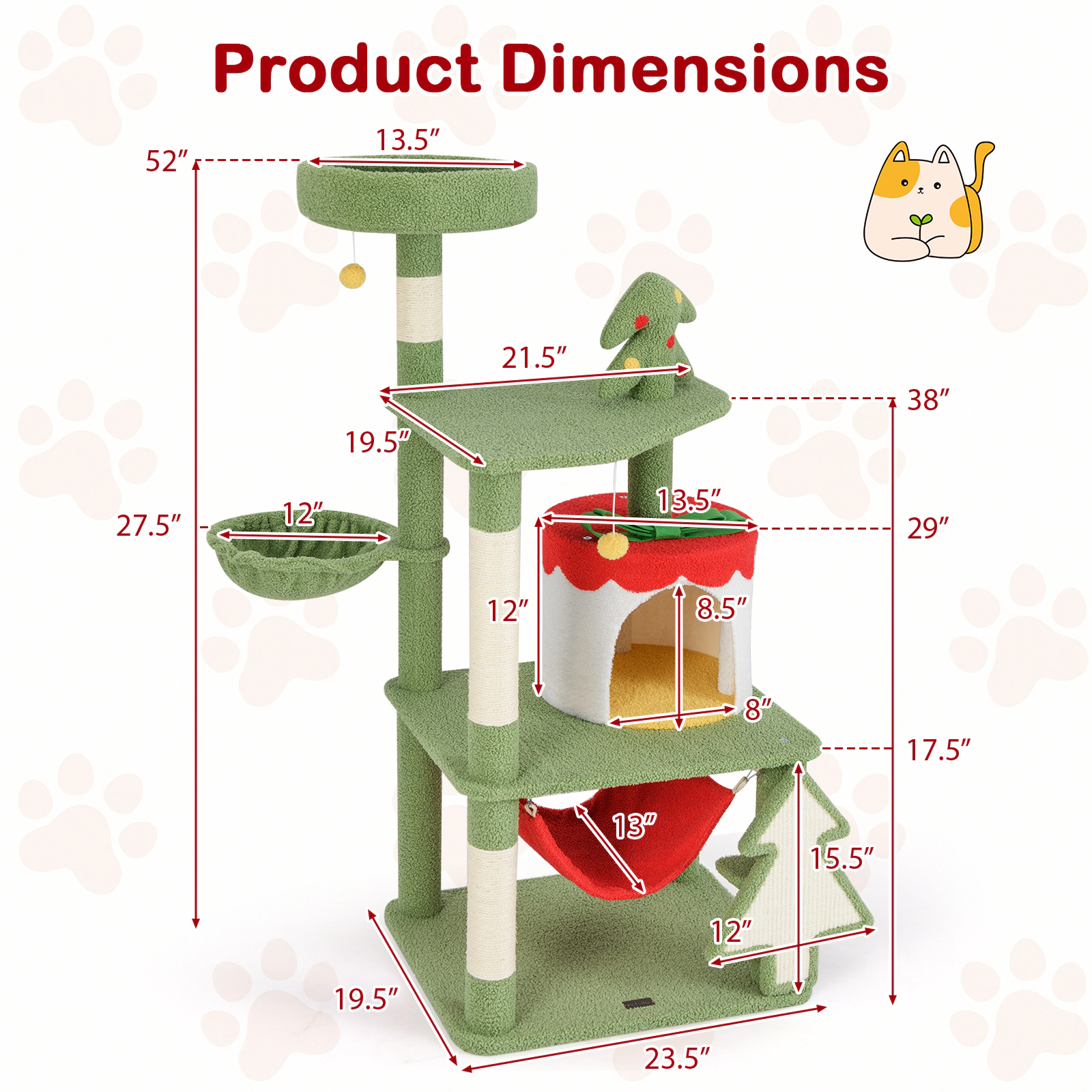 LJG Cute Christmas Cat Tree with Sisal Scratching Posts and Gift Box Shaped Condo