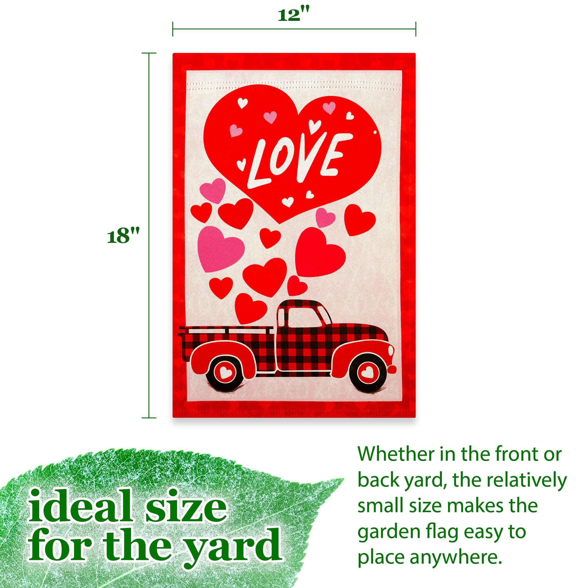 G128 Happy Valentine's Day Love Truck Garden Flag 12x18 in, Double-Sided Polyester