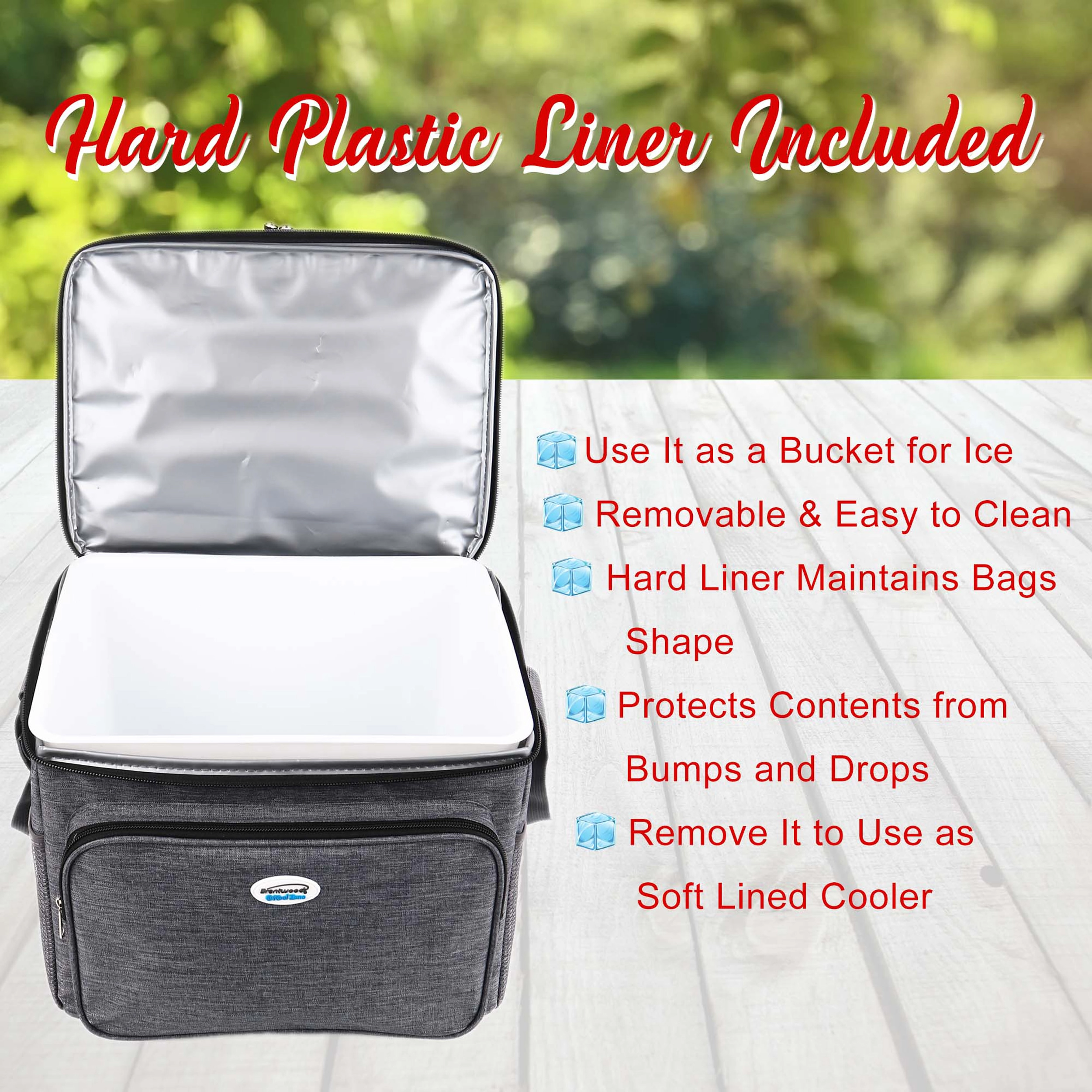 Brentwood Kool Zone 12 Can Insulated Cooler Bag in Grey with Hard Liner