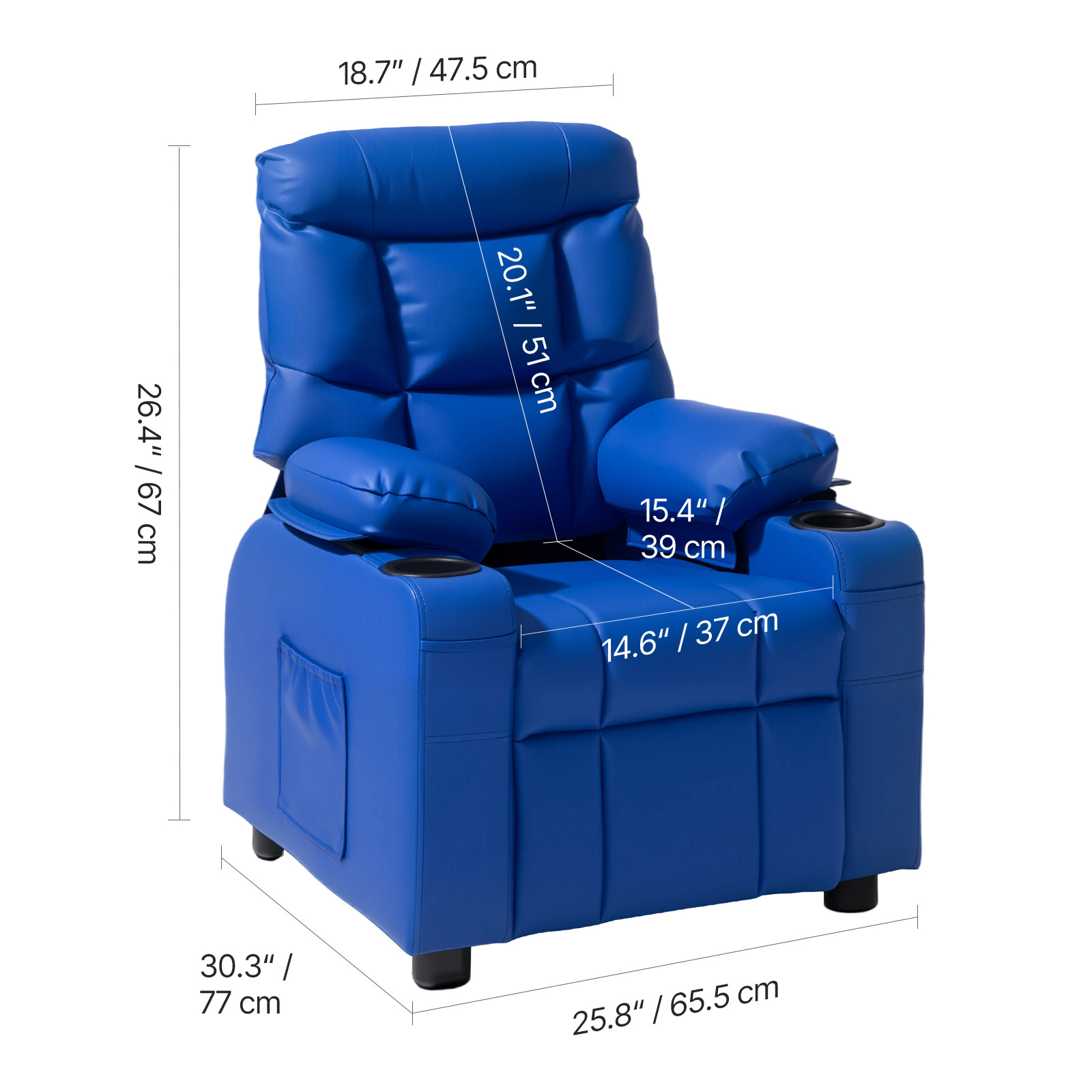 HONGGE Kids Recliner Chair Toddler with Holders & Pockets 107° to 126° Adjustable Back Reclining for Boys and