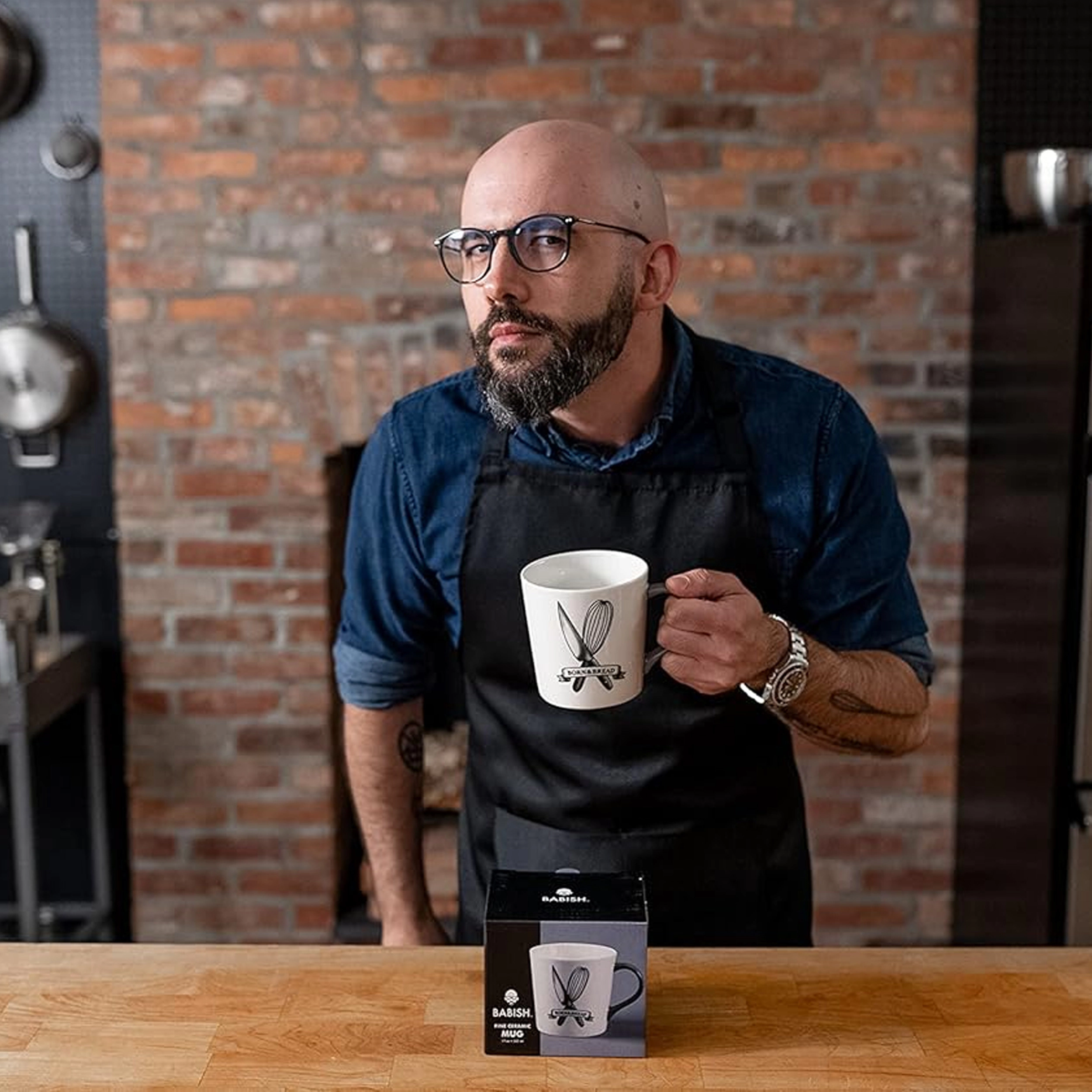 Babish 17 Ounce Fine Ceramic Born & Bread Mug in White
