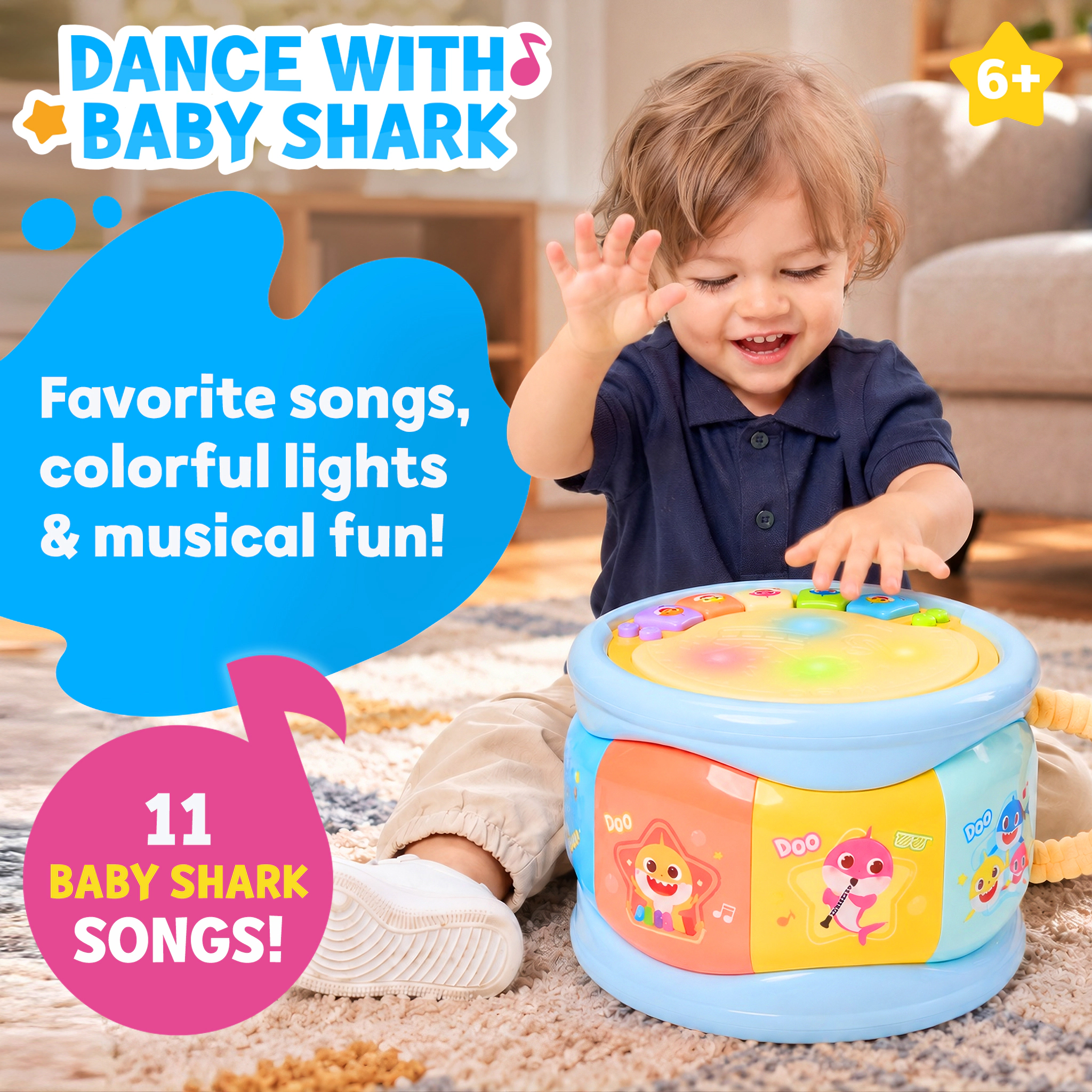 Pinkfong Kids Baby Shark 2-in-1 Piano & Drum Musical Toy - Keyboard with Songs & Sound Effects