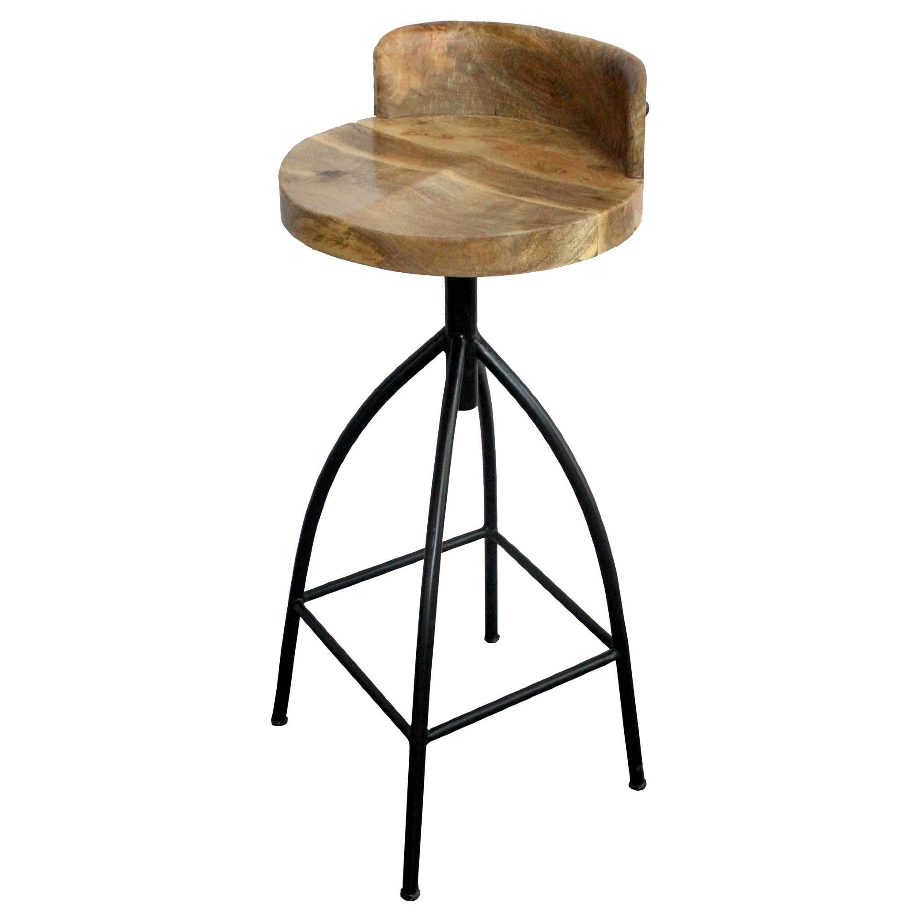 The Urban Port Pia 32-35 Extra Tall Adjustable Barstool, Natural Brown Mango Wood Seat, Black Iron Frame