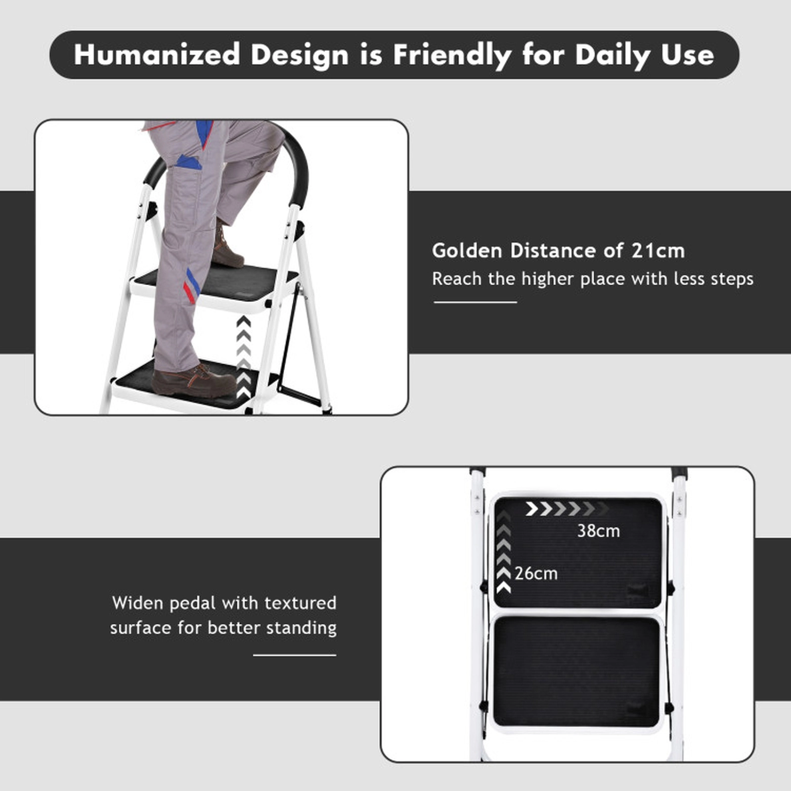 SUGIFT 2.75-ft Folding Iron Frame Anti-Slip Pedals Top Grip Step Stool 18.5-in x 19.5-in x 33-in 330-lb Capacity White