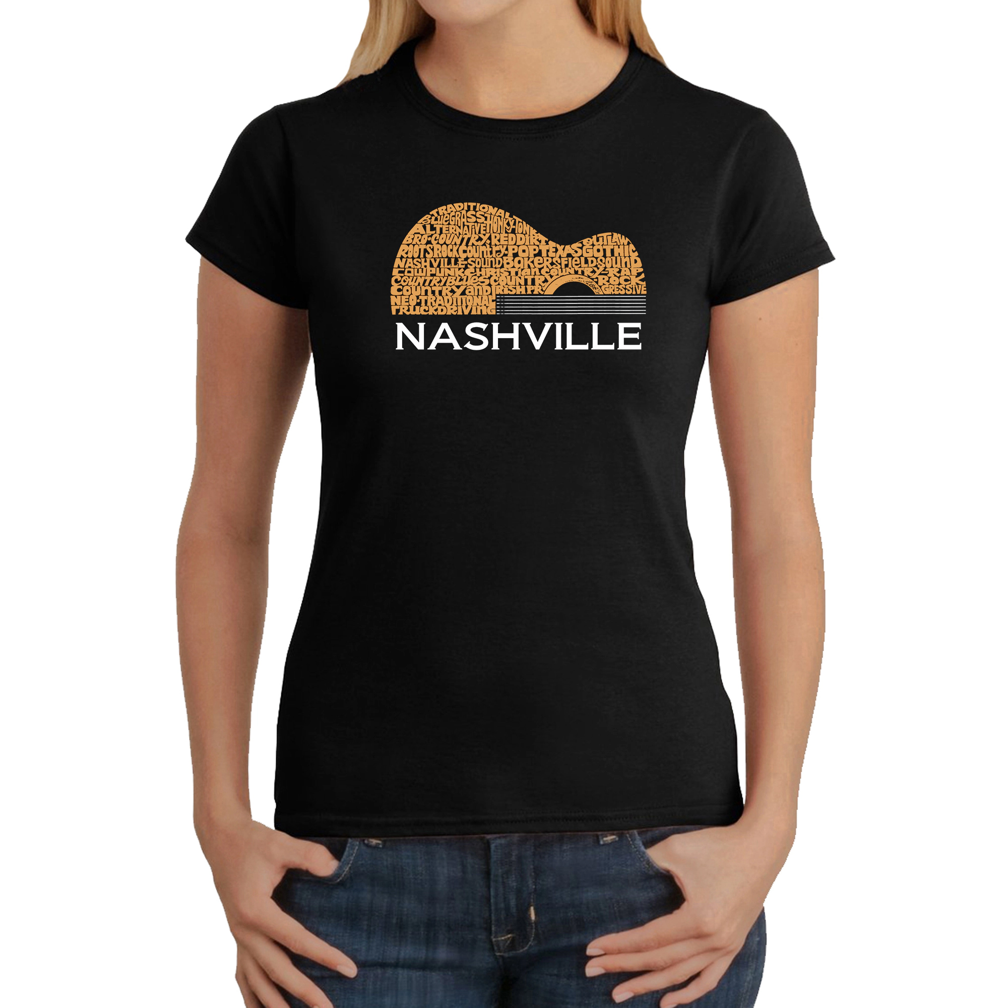 LA Pop Art Women's Word T-Shirt - Nashville Guitar