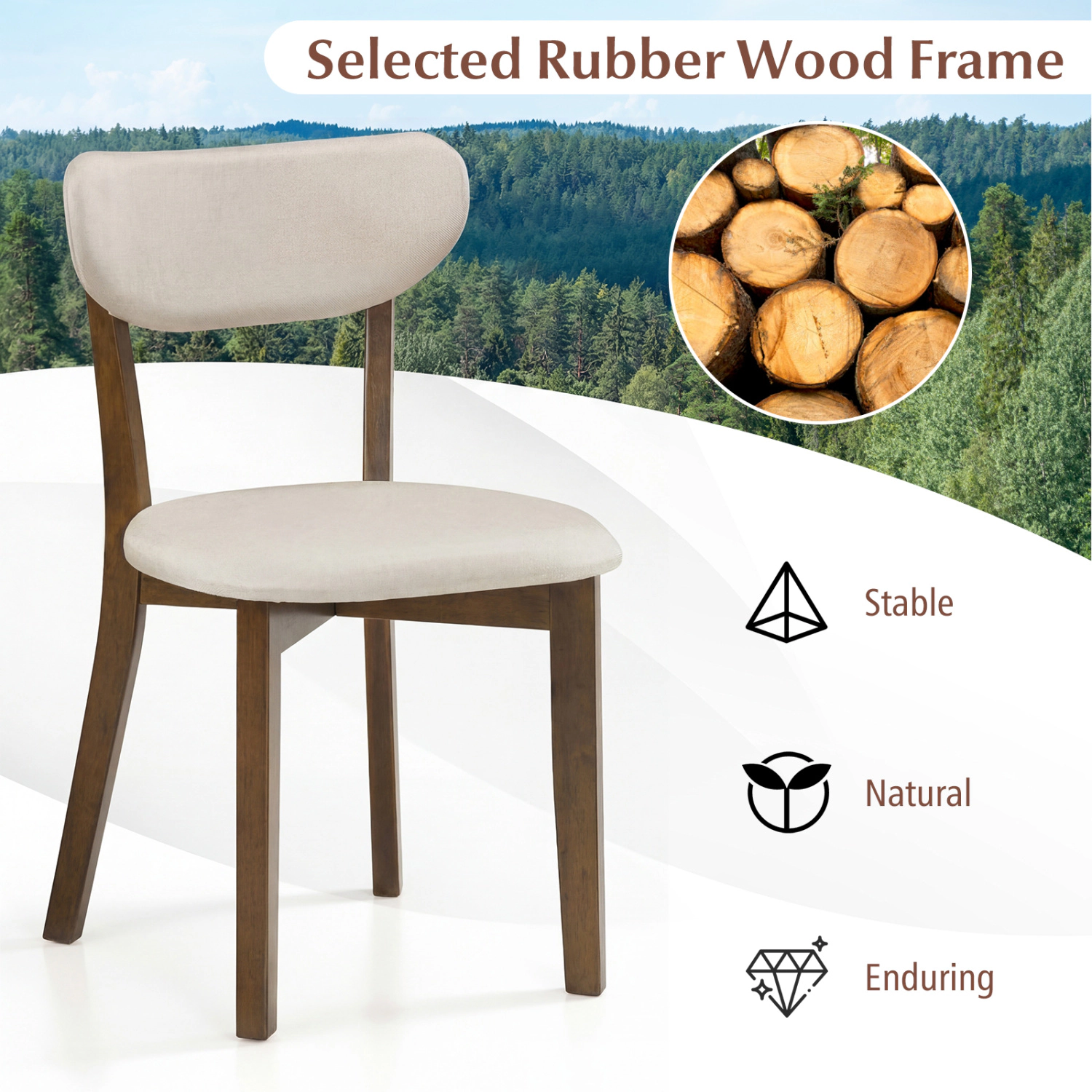 LJG Dining Chairs Set of 4 with Solid Rubber Wood Frame