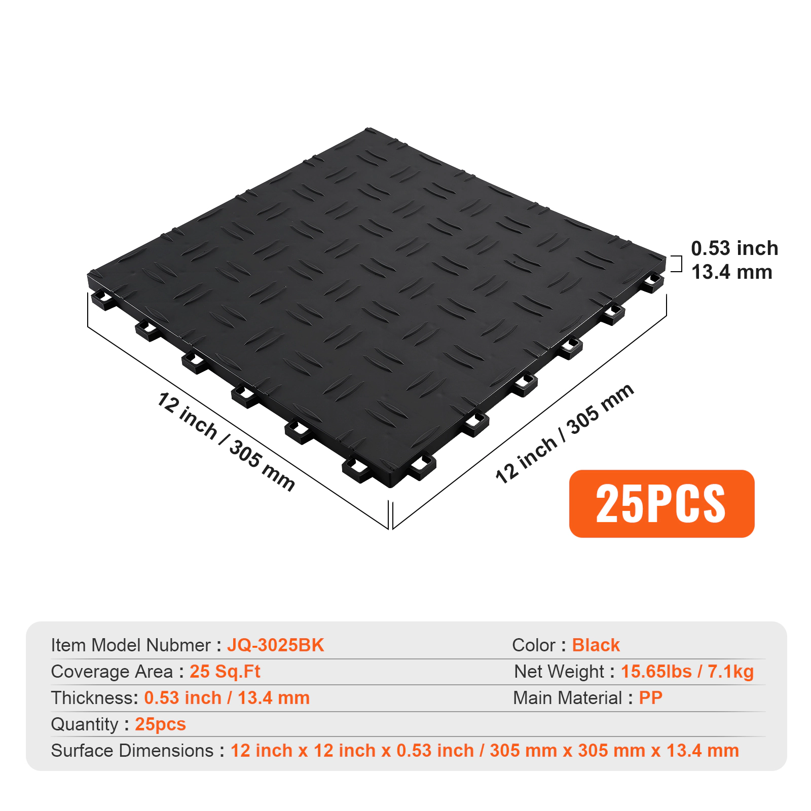 HONGGE Garage Tiles Interlocking 12 x 12 x 0.53 inch Garage Floor Covering Tiles Non-Slip Double-Sided Texture Garage