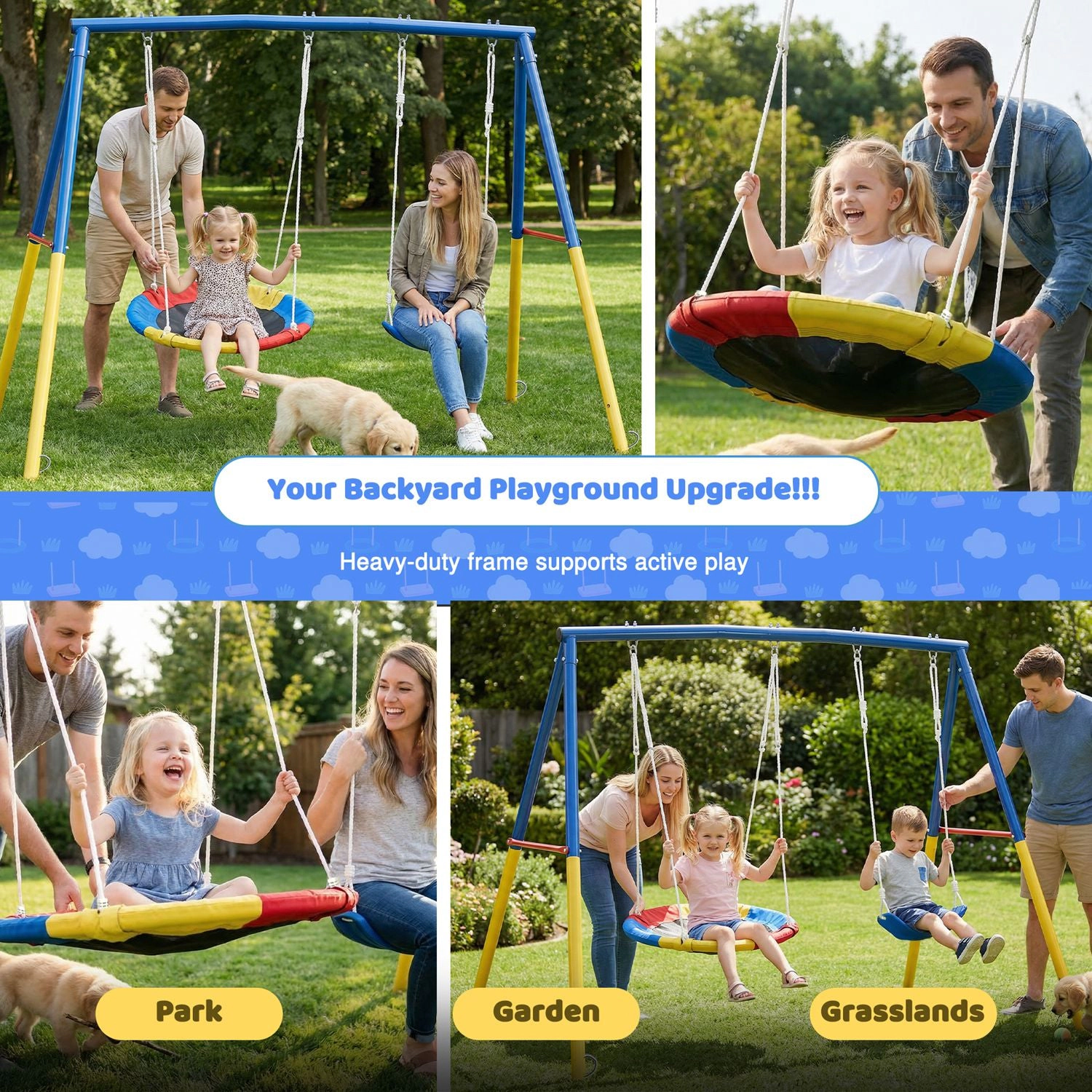 GBruno 2-in-1 A-Frame Metal Swing Set For Backyard