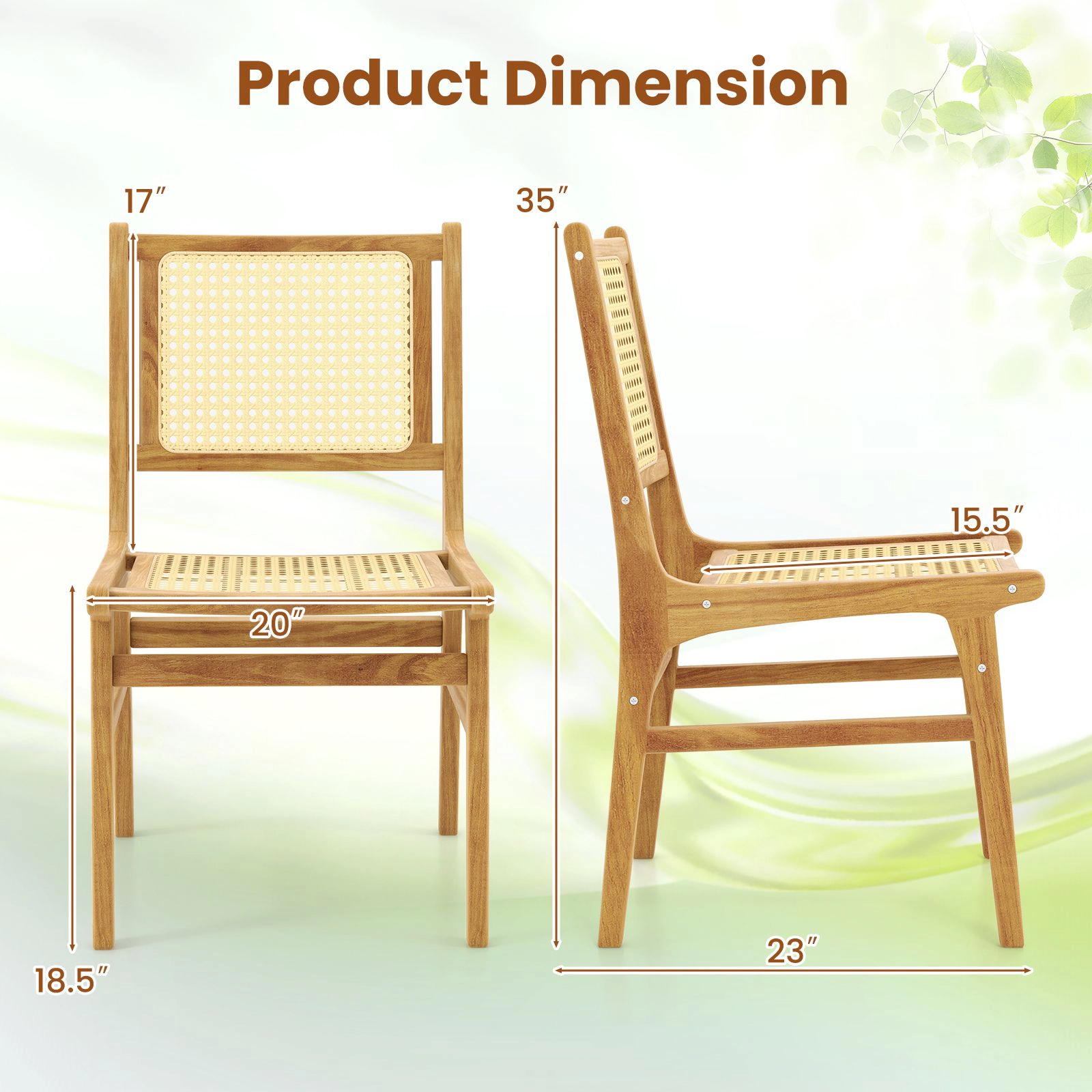 SlickBlue Farmhouse Rattan Dining Chair with Solid Teak Wood