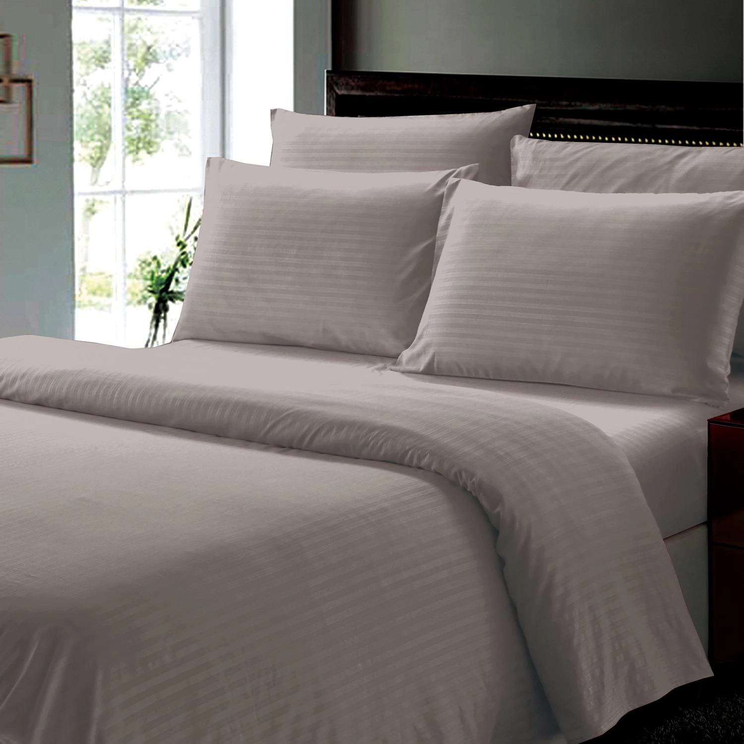 Plazatex Dobby Stripe Luxurious Ultra Soft Moisture Wicking Solid Color 4 Pieces Sheet Set Twin Charcoal