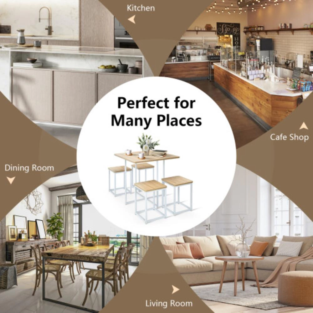 Hivvago 5 Pieces Metal Frame Dining Set With Compact Table And 4 Stools