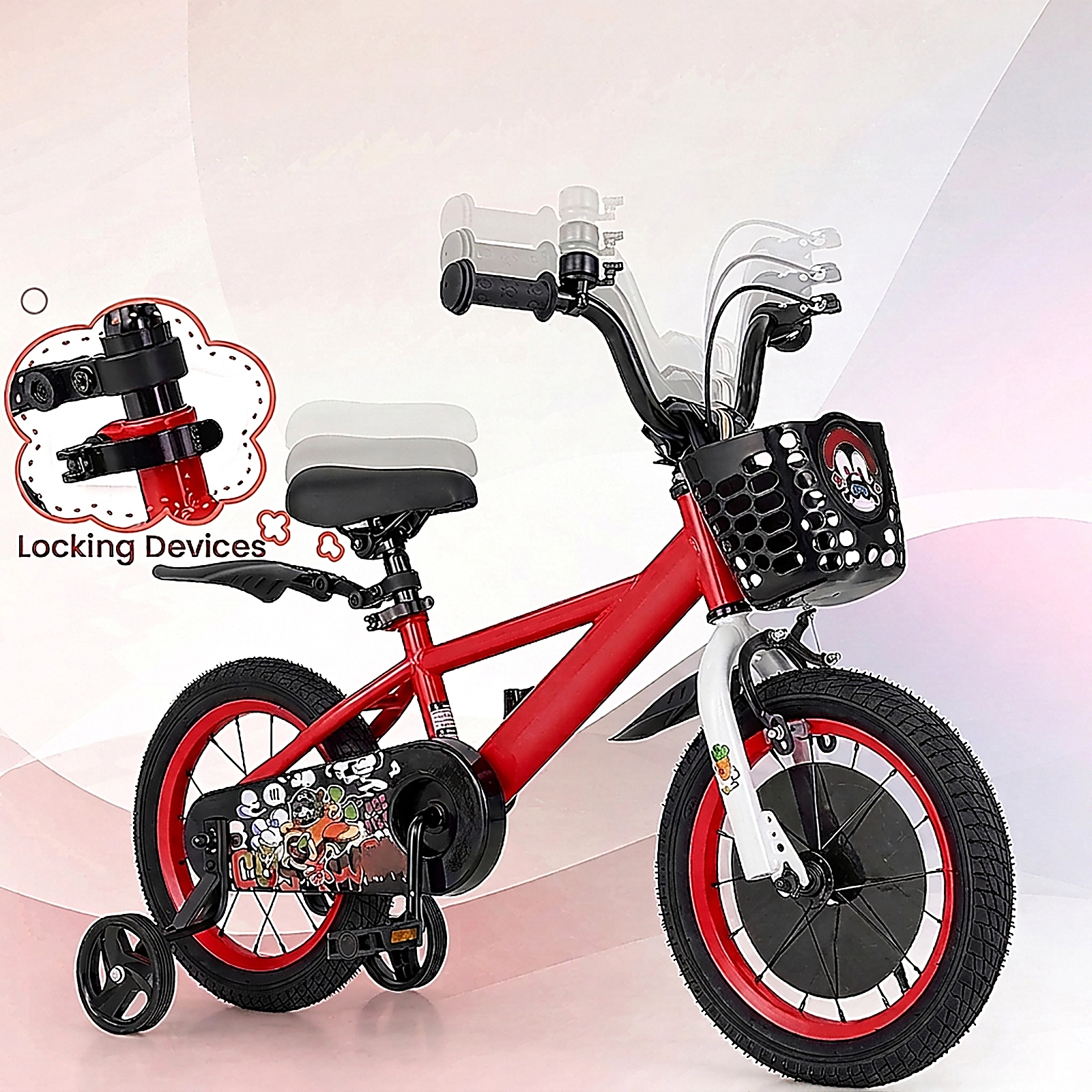 SUGIFT Adjustable 14-Inch Kids Bicycle with Hand and Coaster Brake 110-lb Seat Capacity Ages 3-5 Red