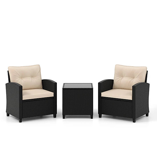 Hivvago 3 Pieces Patio Furniture Set with Tempered Glass Coffee Table