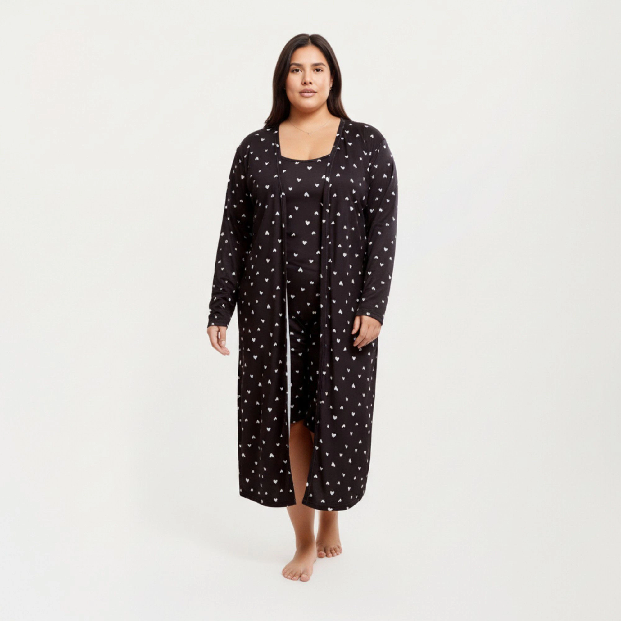 Anna-Kaci Women's 2-Piece Valentine Heart Print Longline Duster and Matching Tank Dress with Soft Stretch Fabric