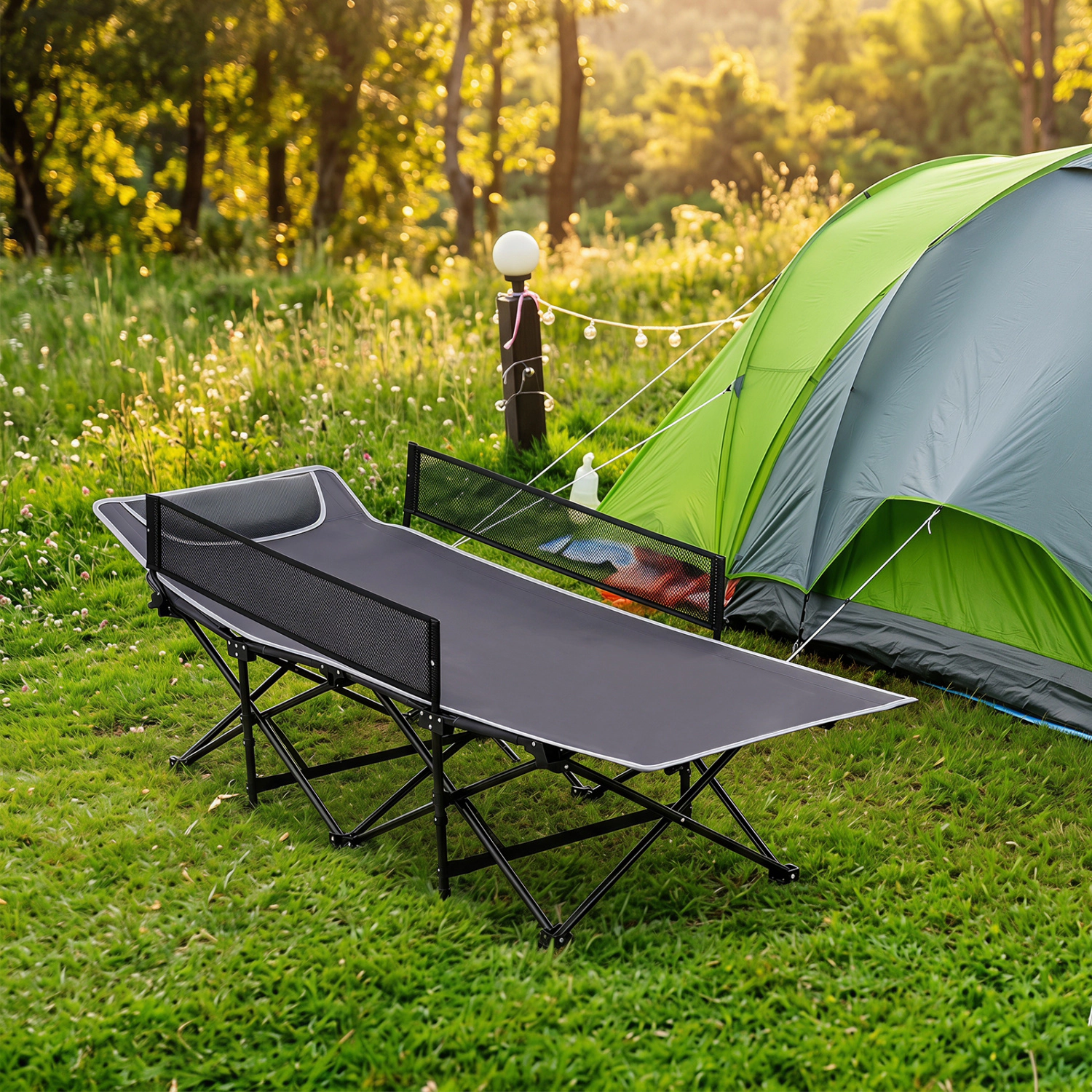 LJG Portable Travel Toddler Cot Bed with Guardrail for Outdoor Indoor
