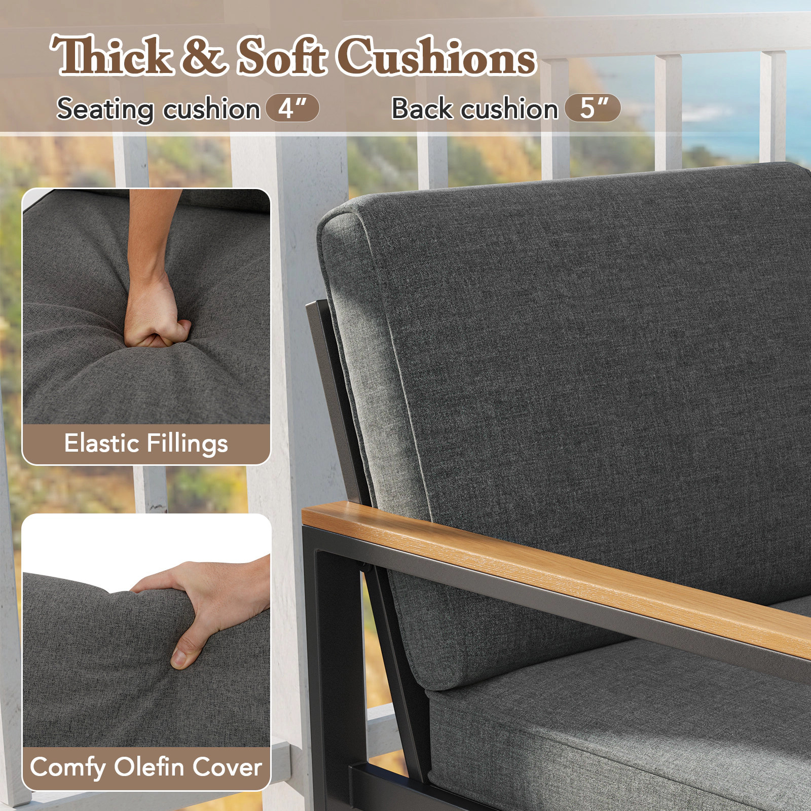 LJG Patio Aluminum Sofa Modern Armchairs Set of 2 for Balcony