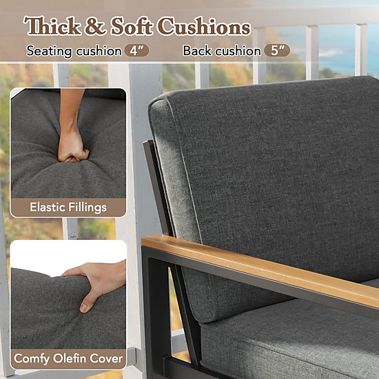 LJG Patio Aluminum Sofa Modern Armchairs Set of 2 for Balcony
