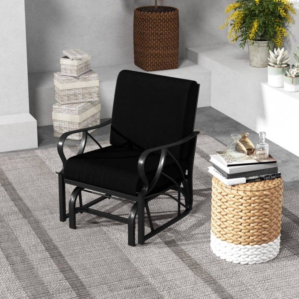 Hivvago Patio Glider Rocking Chair With Thick Cushion And Curved Armrest
