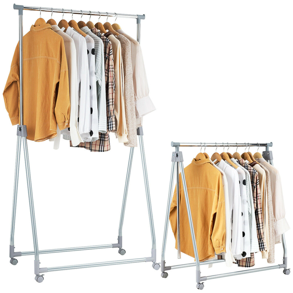 SUGIFT Silver Foldable Extendable Rolling Clothes Rack with 66-in Adjustable Rod and 4 Caster Wheels