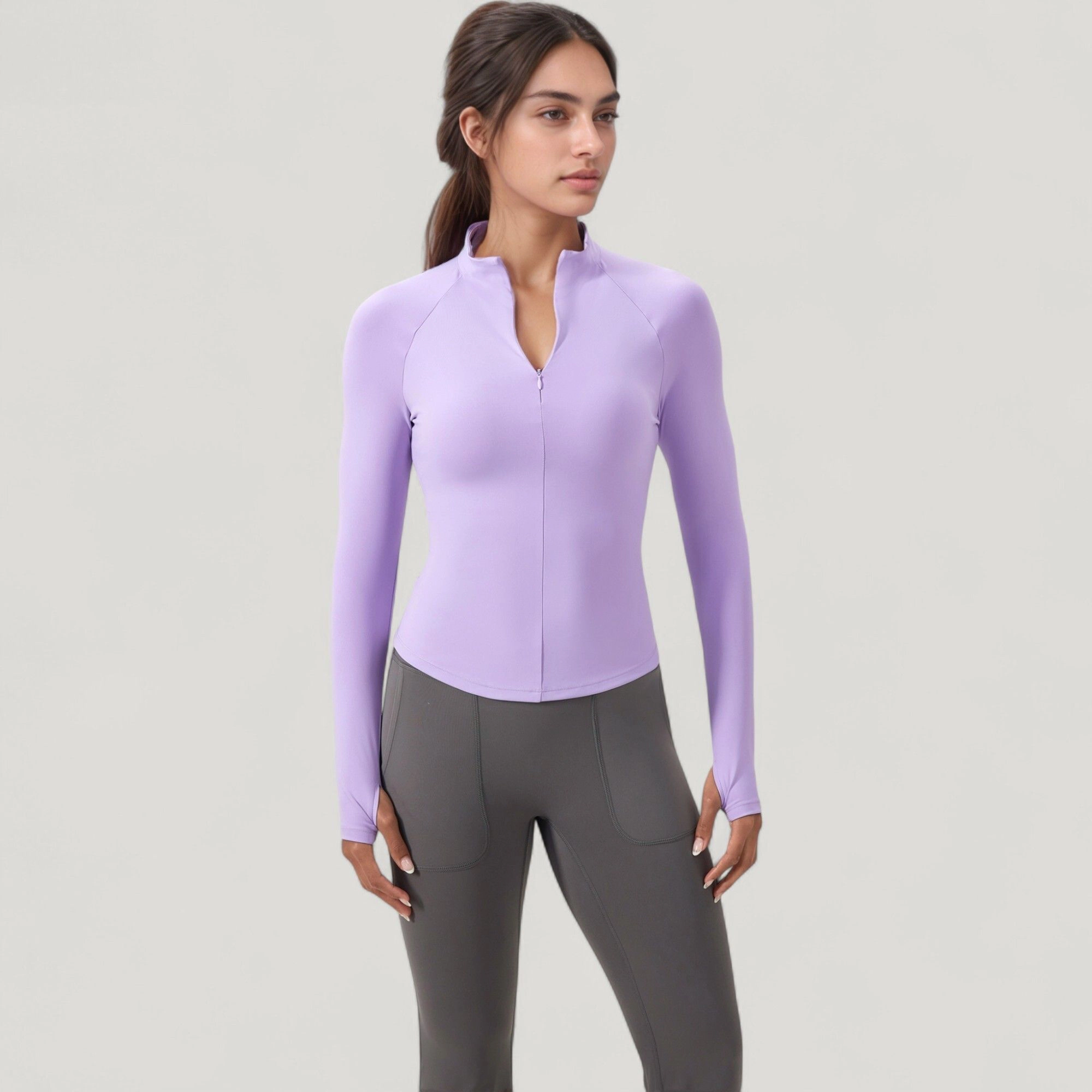Anna-Kaci Women's Long Sleeve Half-Zip Slim Fit Active Jacket with Thumbhole Cuffs and Mock Neck