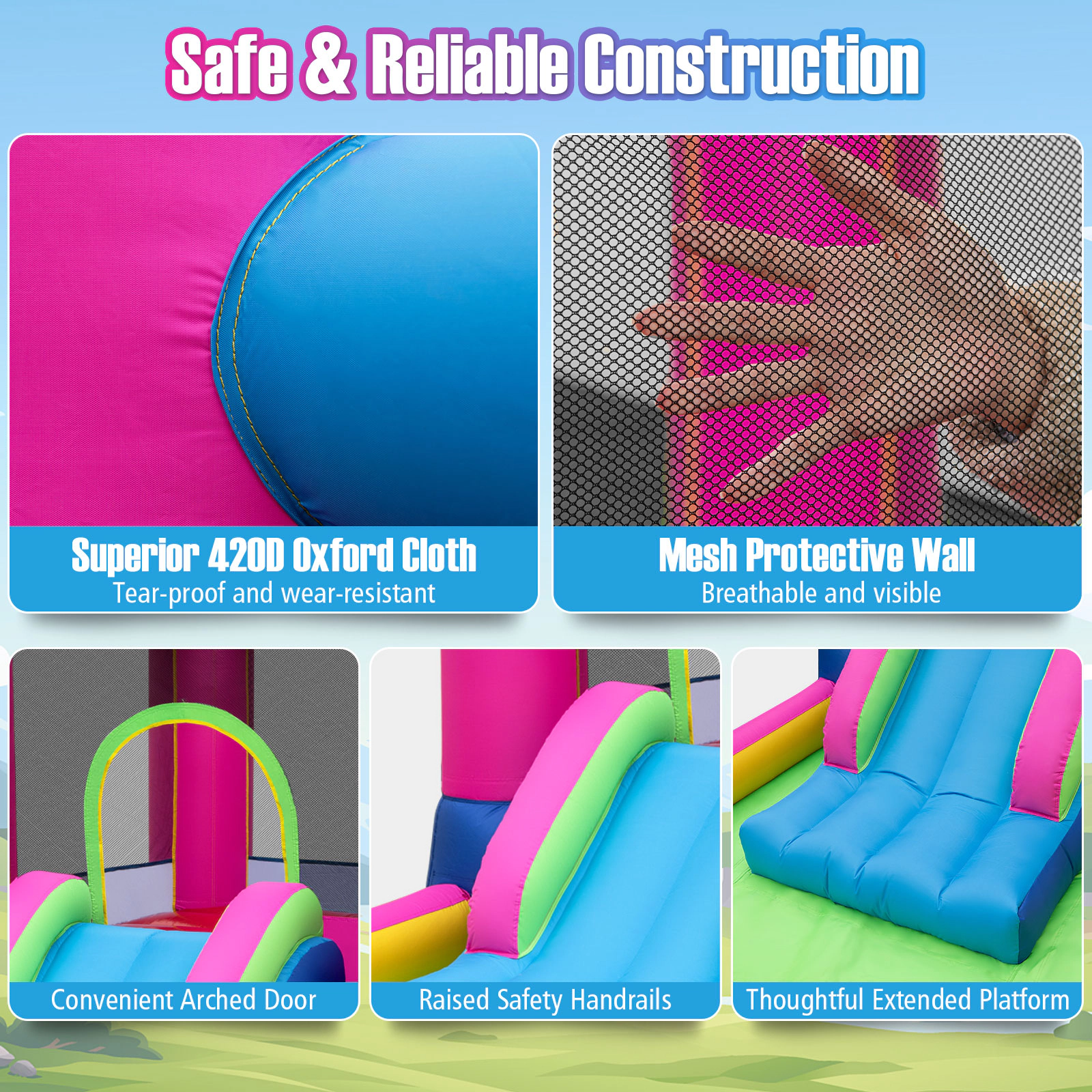 4-in-1 Princess Bouncy Castle Inflatable Bounce House with Slide Basketball Hoop Ball Pit