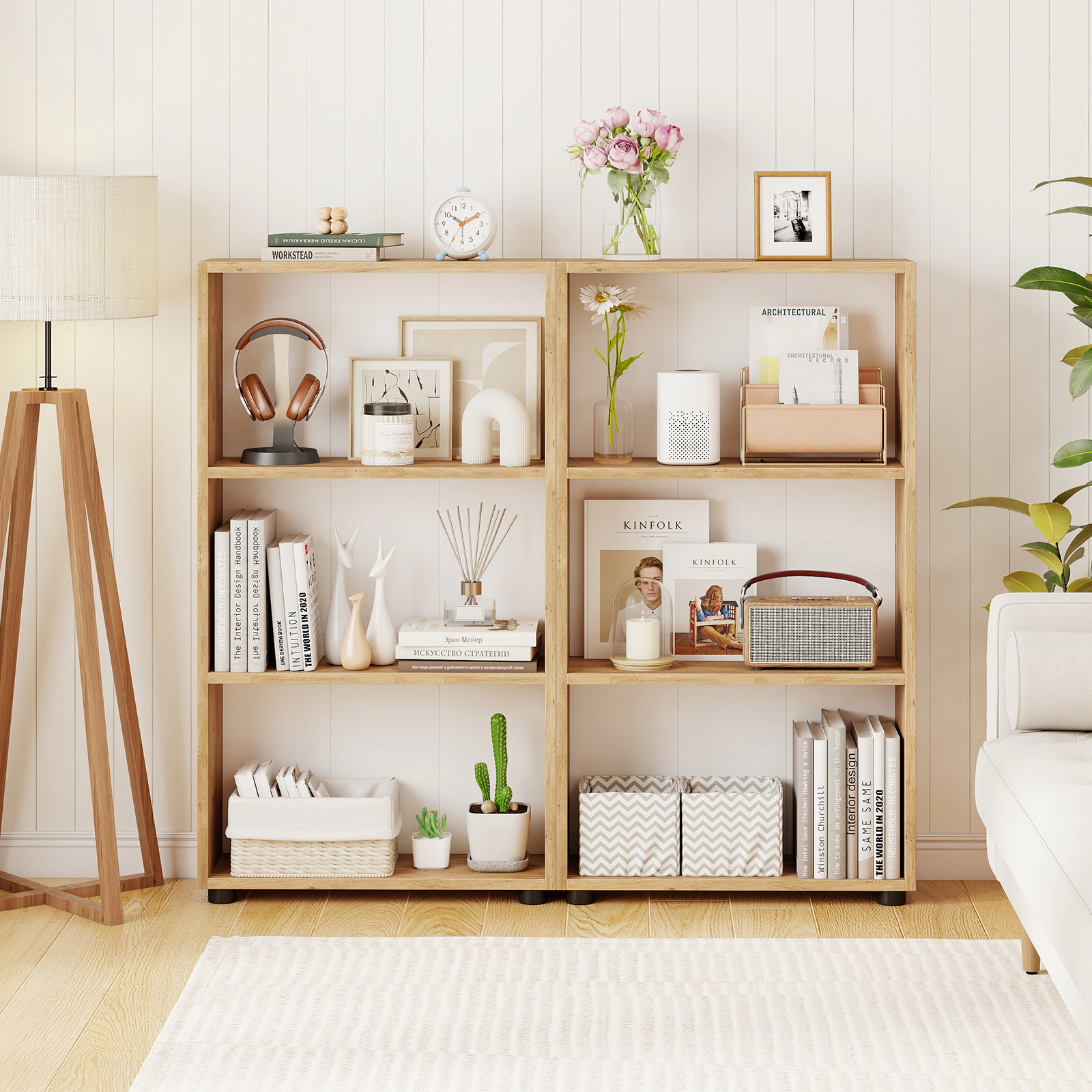 Costway 2PCS Bookshelf 3-Tier Bookcase w/Anti-Tipping Kit for Living Room Home Office Brown