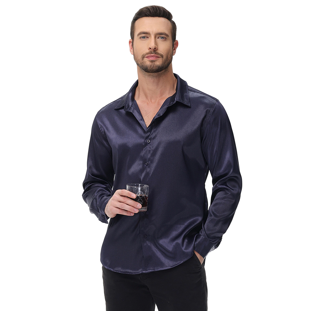 EadianDree Mens Satin Dress Shirt Long Sleeve Button Down Shiny Formal For Wedding Party Night Out