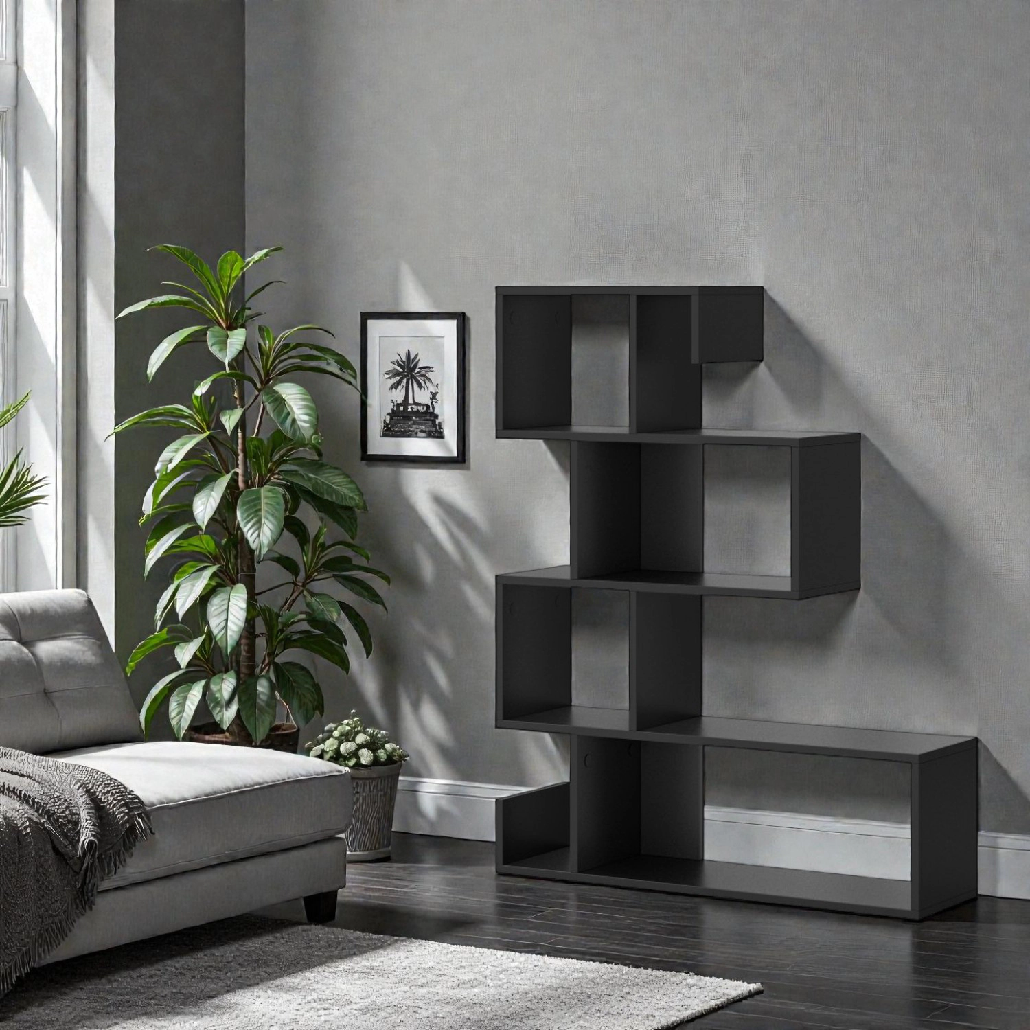 Hivvago Geometric 5-Tier S-Shaped Bookcase with Open Shelving