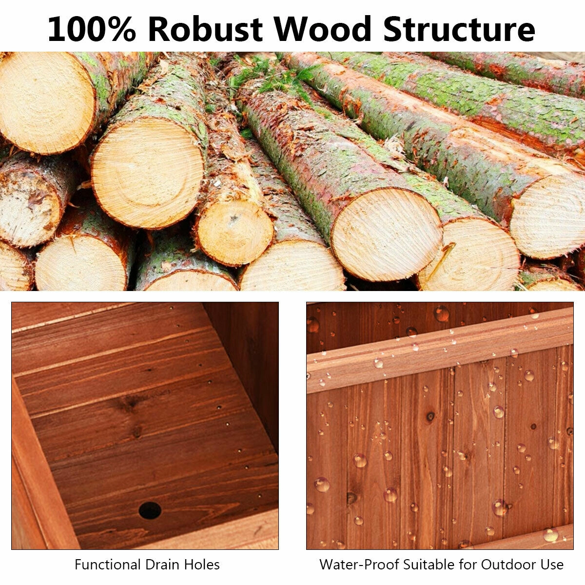 SlickBlue Natural Wood Garden Planter Container with Drainage