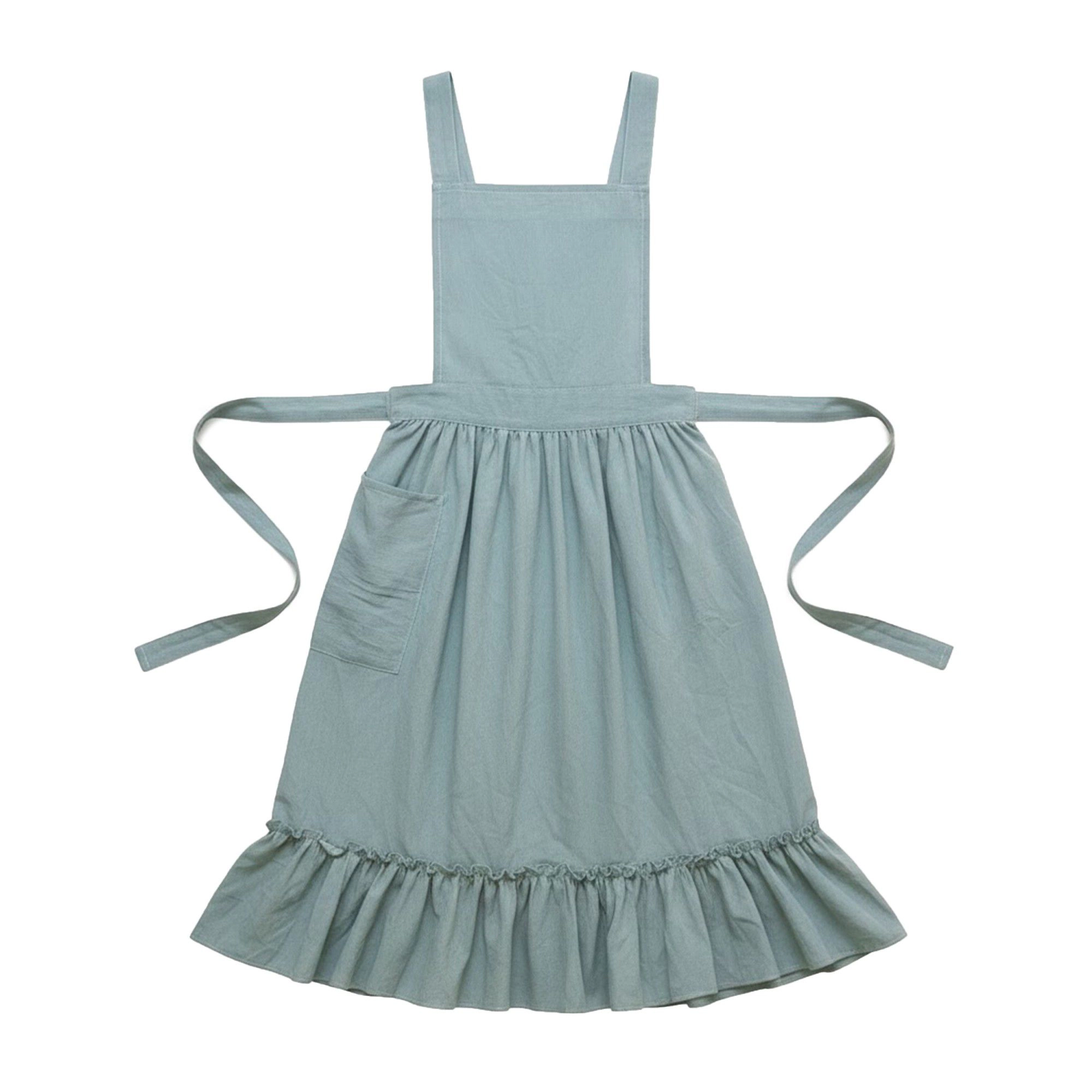 Alilang Women Adjustable Strap Ruffle Hem Apron with Front Pocket and Soft Fabric Design
