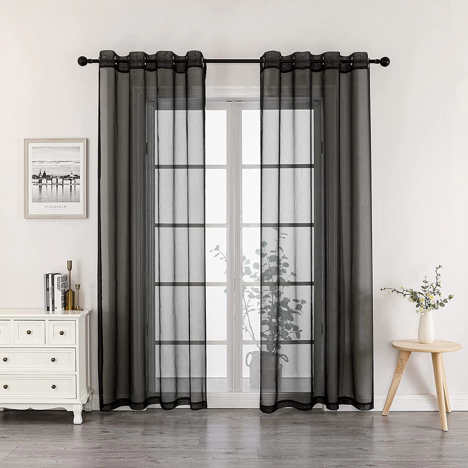 Kate Aurora 2 Piece Extra Long Grommet Top Sheer Voile Window Curtain Pair - 90 in.