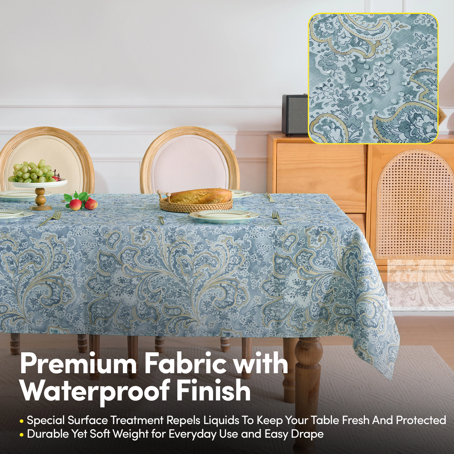 Sweet Home Collection Printed Waterproof Fabric Watercolor Paisley Tablecloths