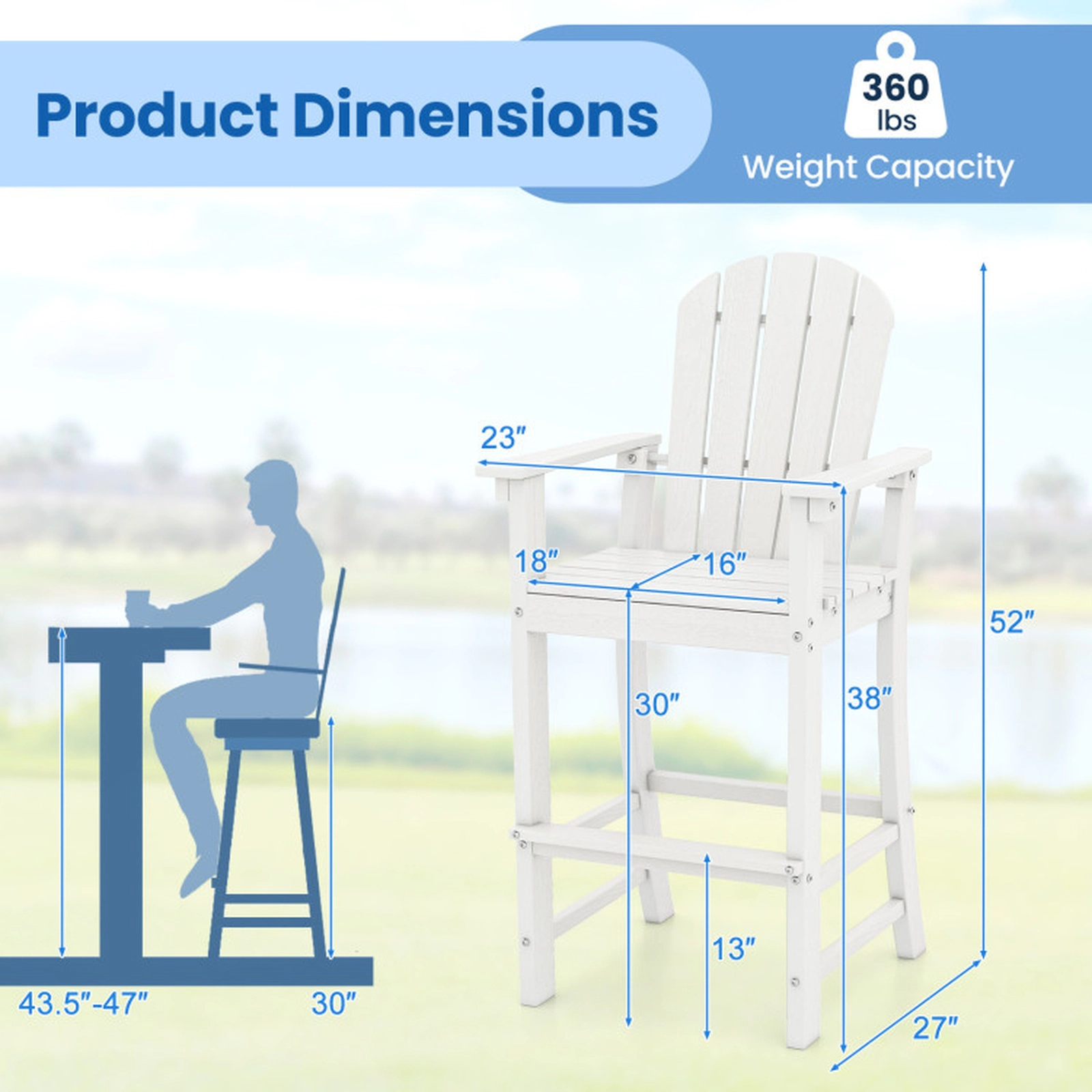 SUGIFT Set of 2 White HDPE Outdoor Counter-Height Bar Stools with Arms