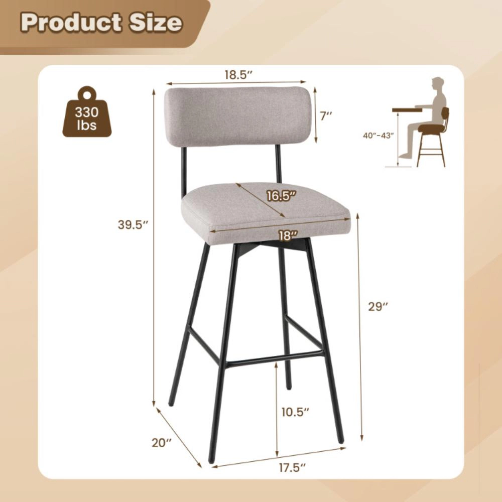 Hivvago Set of 2 Swivel Bar Stools 29" Counter Height with Upholstered Seating