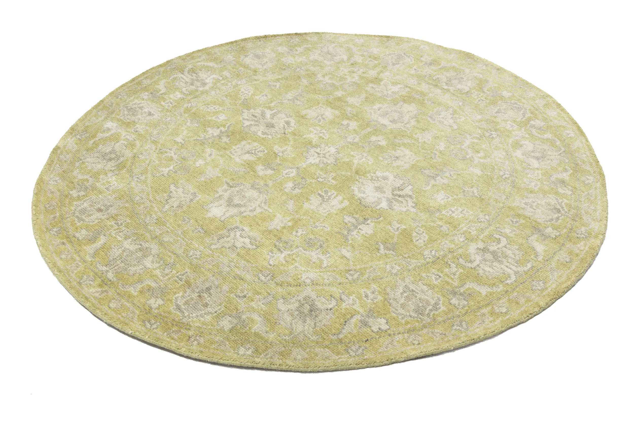 Magic Rugs Muted Golden Yellow Floral 6X6 Transitional Oriental Round Rug