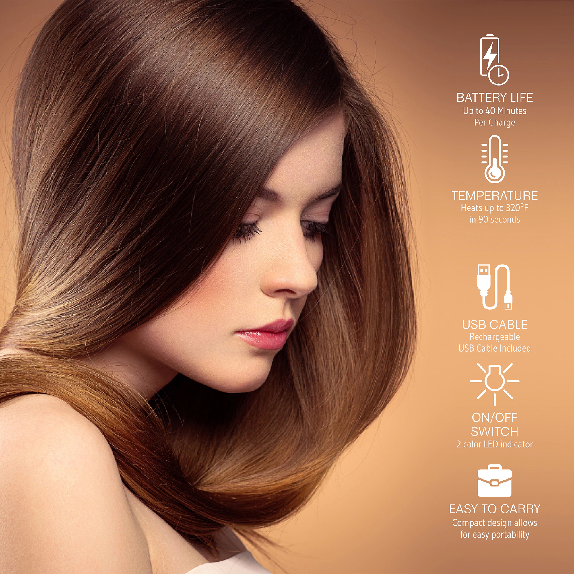 Pursonic Women's Rechargeable Cordless Ceramic Hair Straightener
