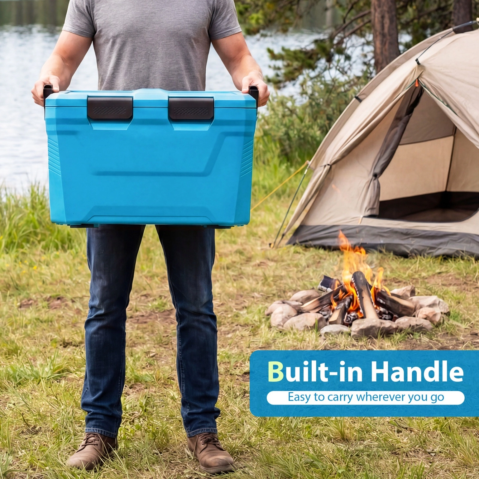 SUGIFT Blue 37-qt Hard Shell Insulated Cooler Ice Chest with 2 Cup Holders Bottle Opener and Fish Ruler