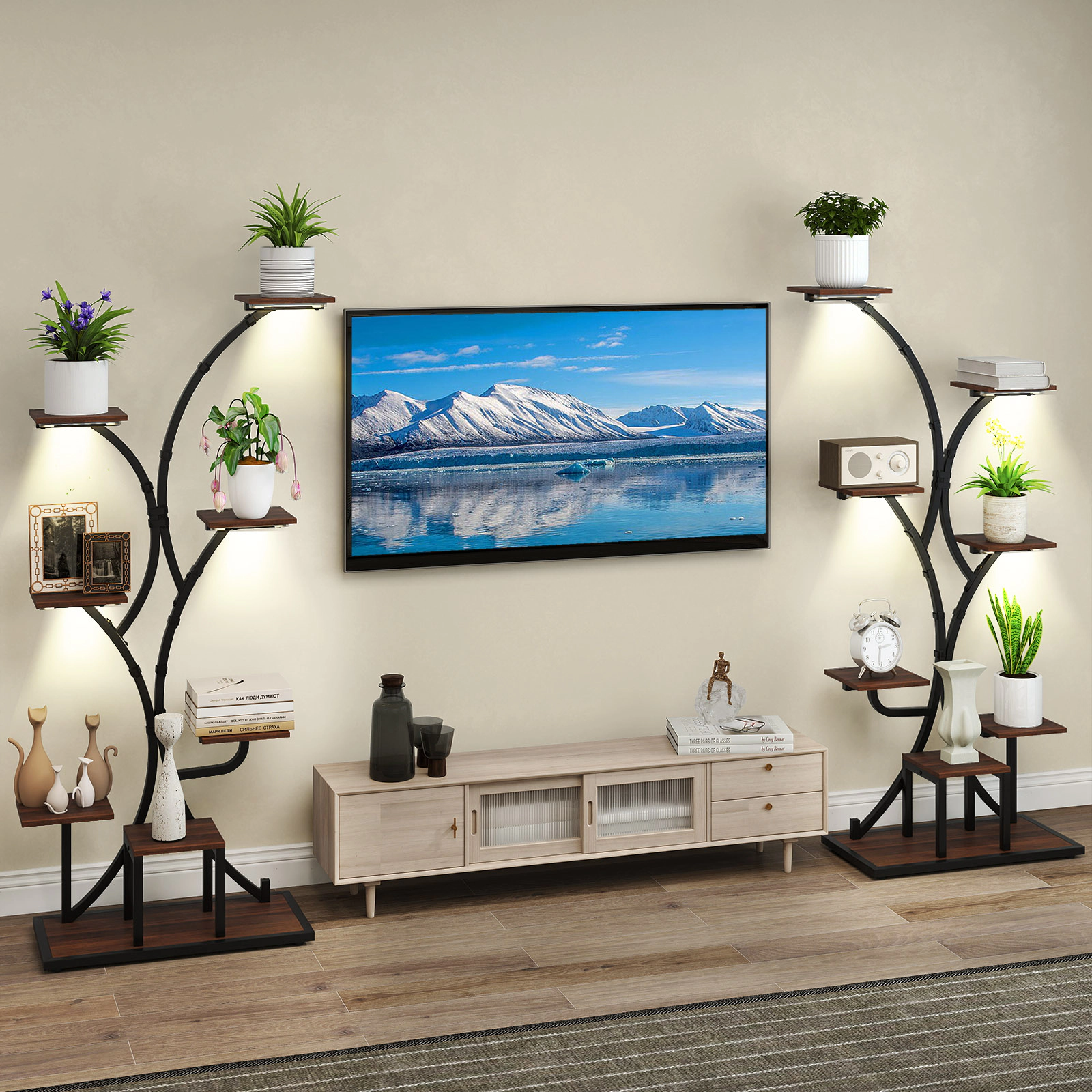 Slickblue Vertical Plant Stand 8 Tier with LED Grow Light System, Curved Shelves, Metal Frame
