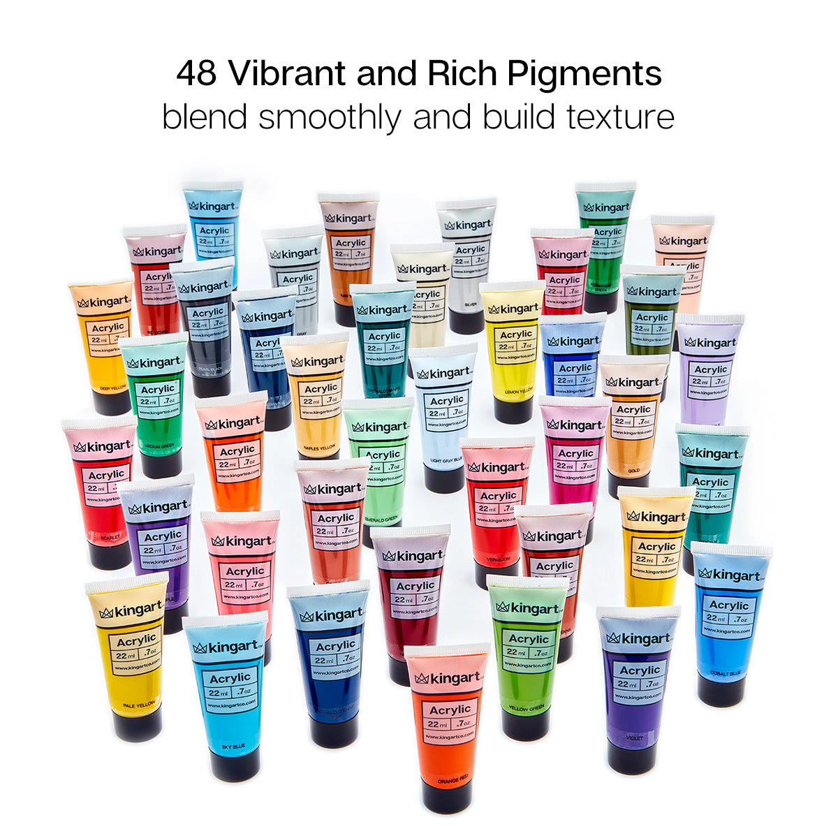 KINGART PRO Acrylic Paint Set - 48 Colors, 22ml Tubes