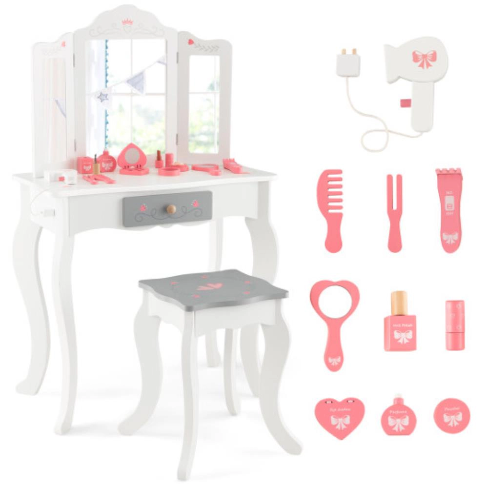 Hivvago Kids Vanity Set With Tri-Folding Mirror