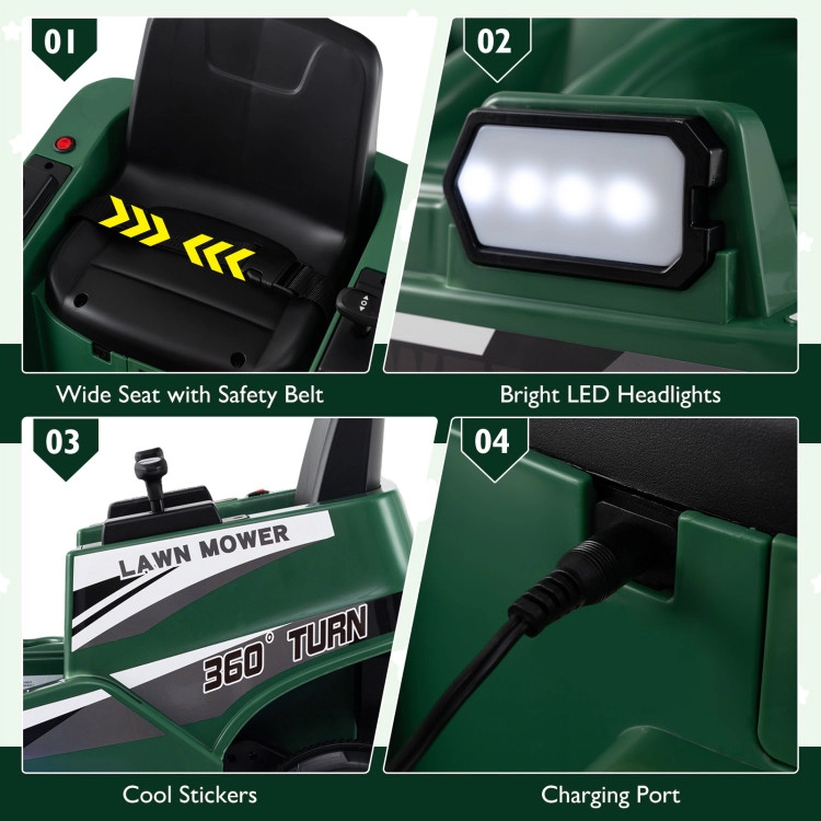 Hivvago 12V Ride on Lawn Mower for Kids with Dual Control Sticks and LED Lights