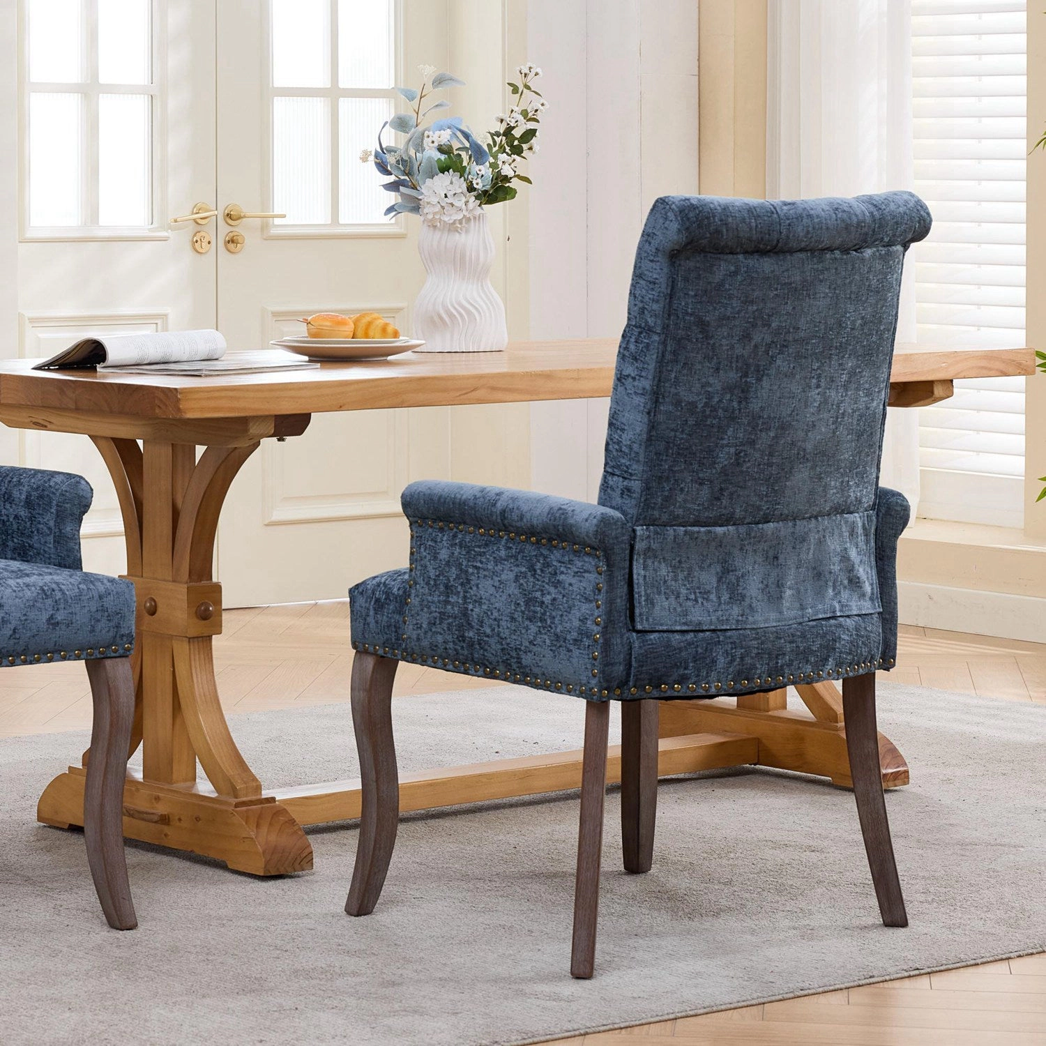 GBruno Tufted Chenille Dining Chair With Nailhead Trim